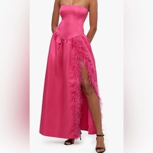 WeWoreWhat Pink Strapless Feather Trimmed Formal Dress